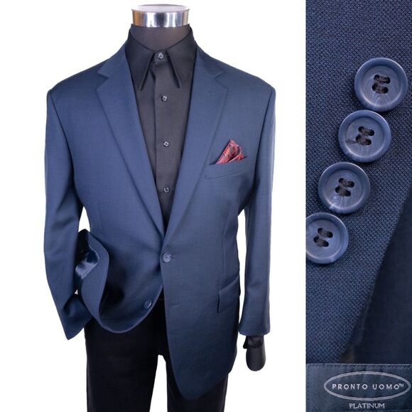 Pronto Uomo Platinum Blazer Men's 44S Blue 2 Button Suit Jacket Coat Wool - Picture 1 of 13
